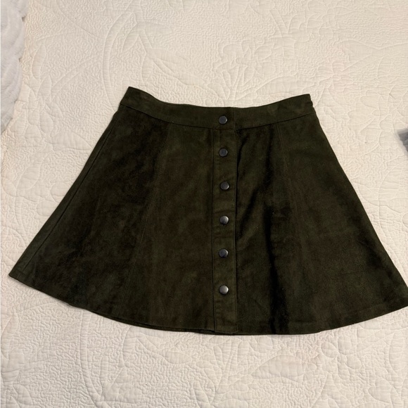 She + Sky Dresses & Skirts - She + Sky Dark Olive Suede-Look Button Front Skater Skirt